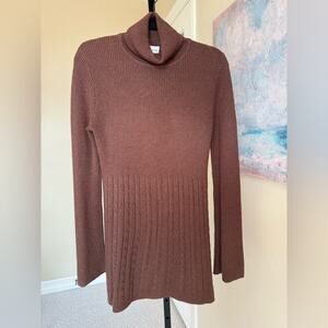 Soft Surroundings Cable Knit Turtleneck Sweater Dress Brown Small Tunic Wool